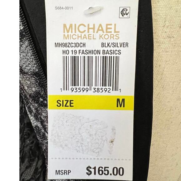 Michael Kors Black Silver Floral 3/4 Sleeve Mini Shift Dress Sz M NWT Holiday - Picture 6 of 9